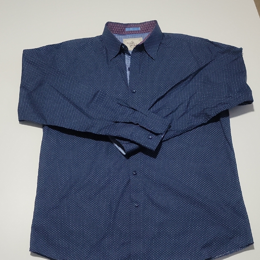 Navy Button-Down Polka Dotted Shirt Sz XL